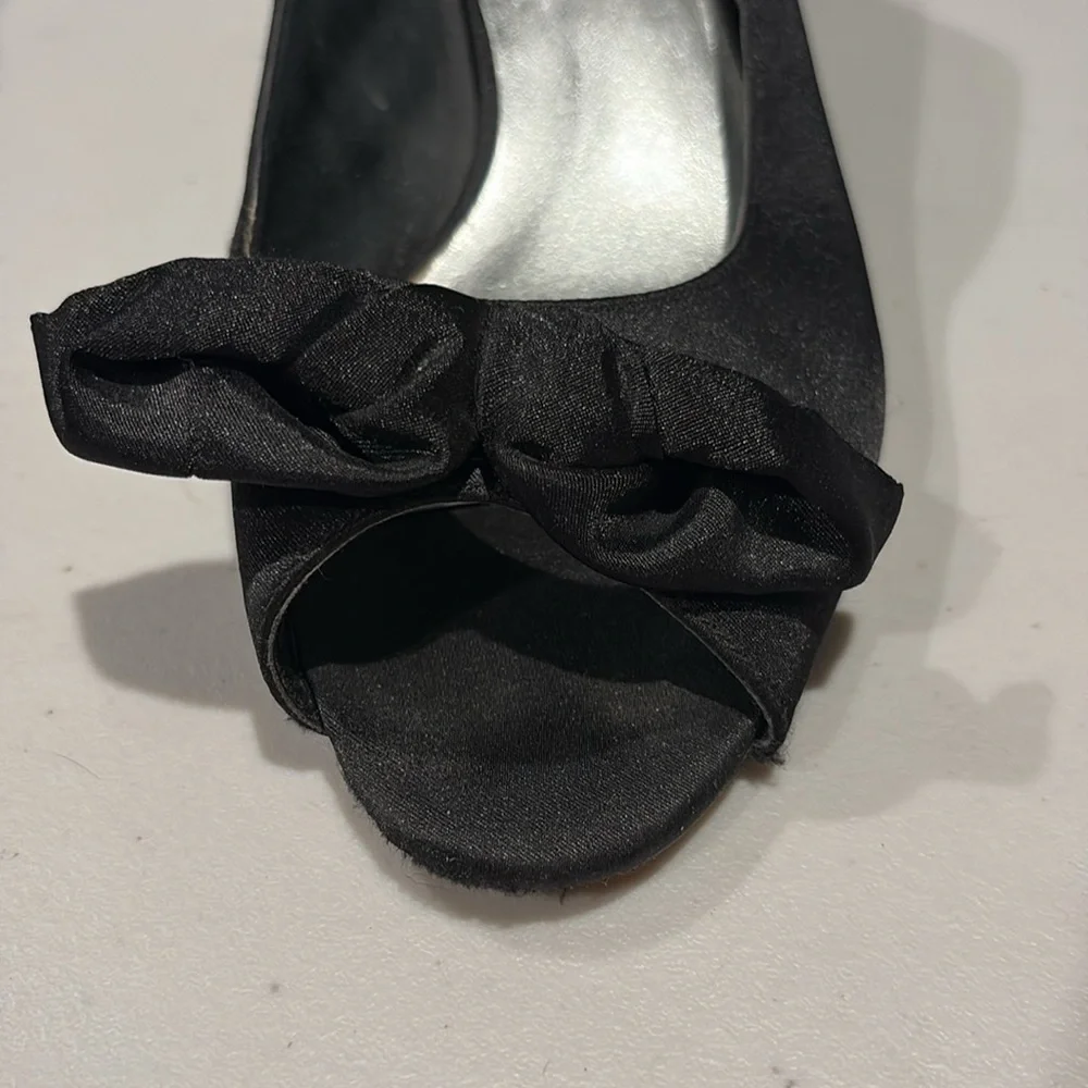 RSVP - Black Peep Toe Heels with Ruffle Detail. Size 11.